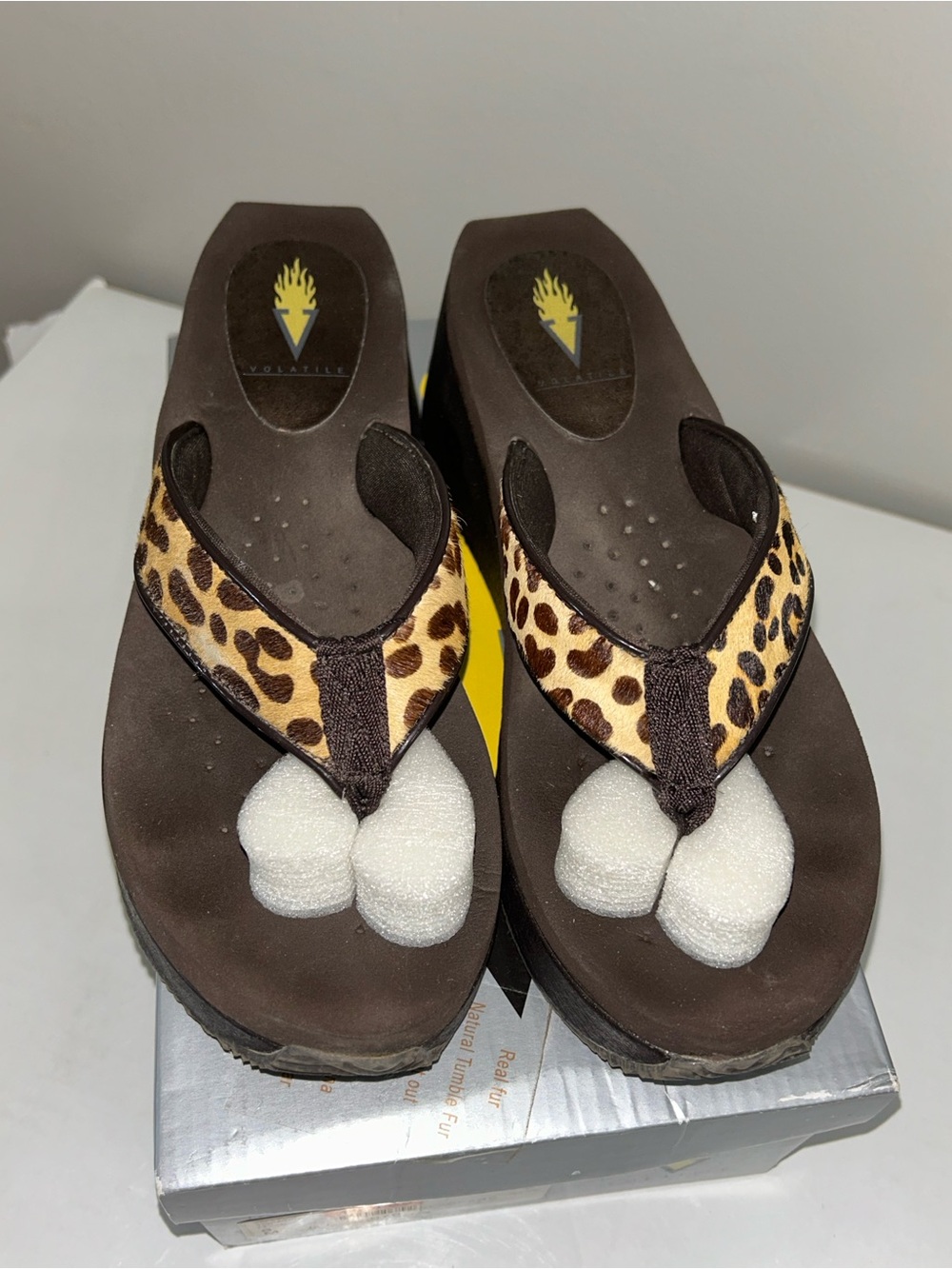 Volatile Brown Leopard-Print Wedge Flip Flops size 8